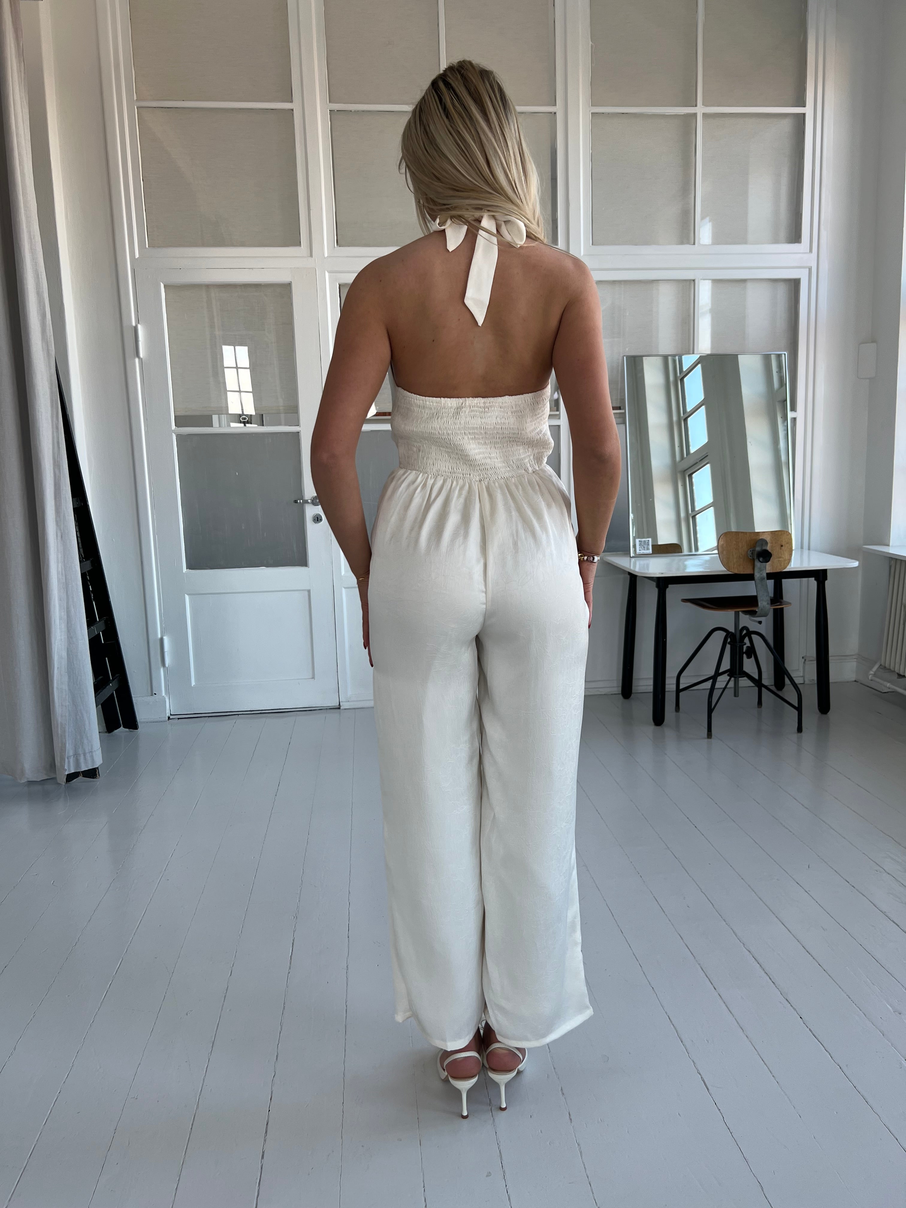 Elli white cream satin jumpsuite