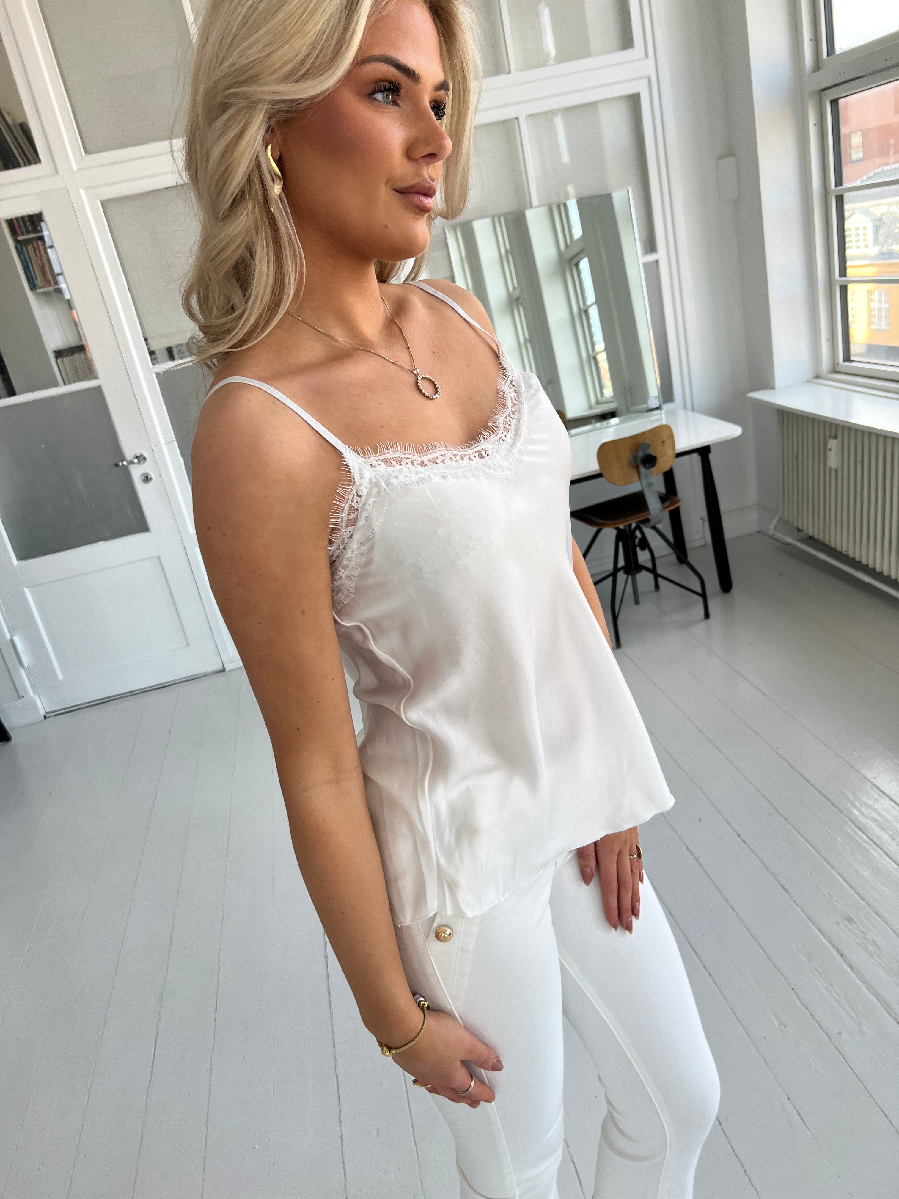 Estee White satin top