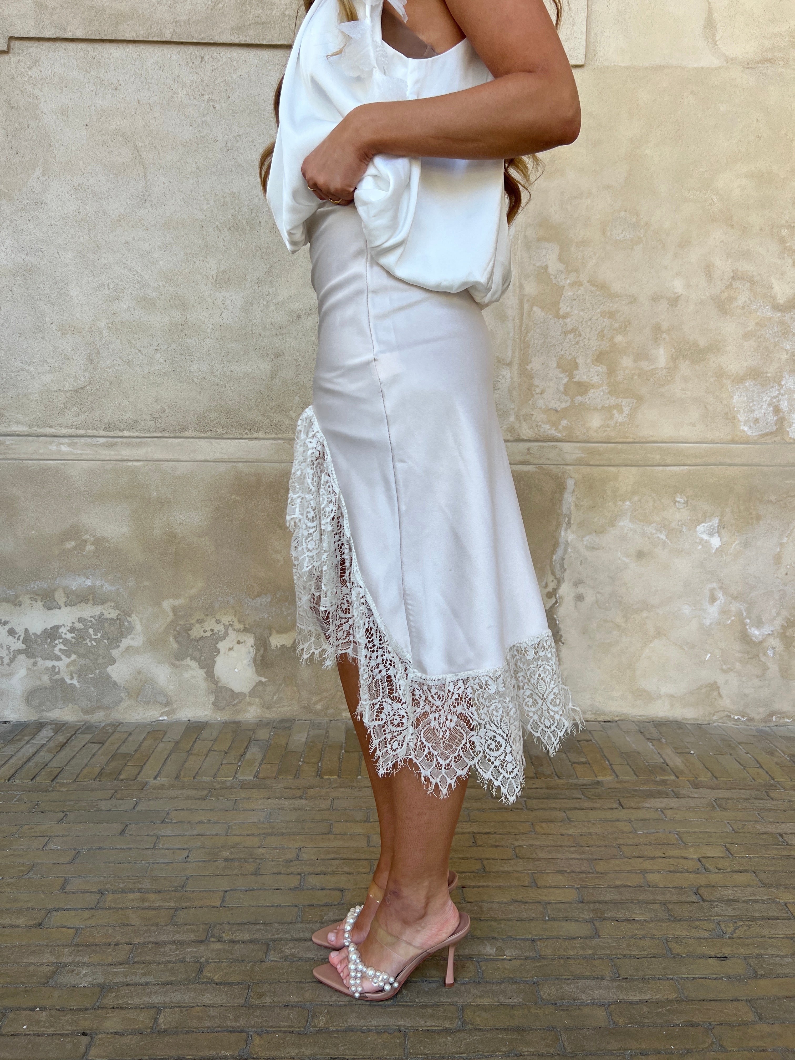 Copperose lace satin skirt