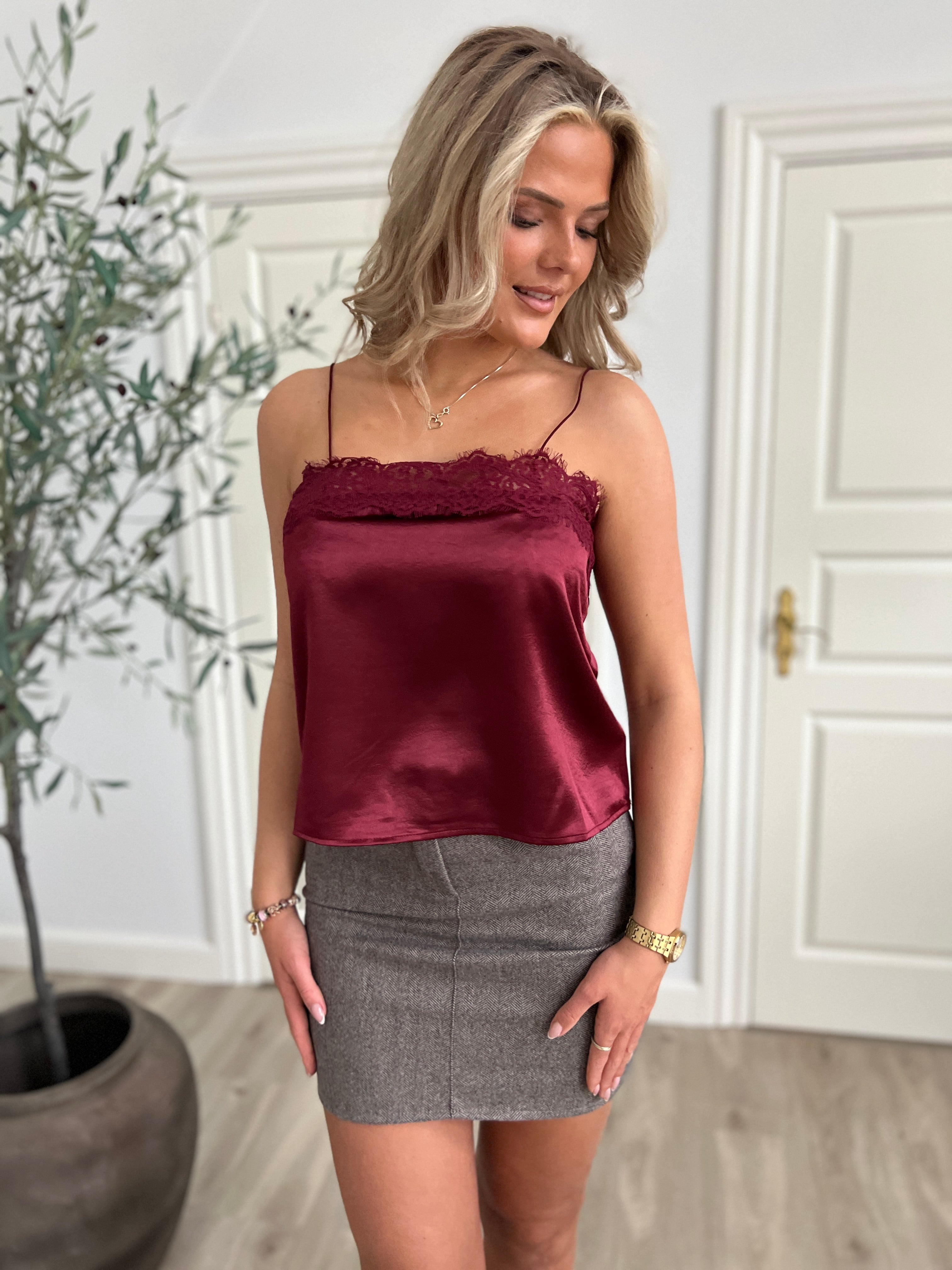 Mochy Burgundy satin thin strap top