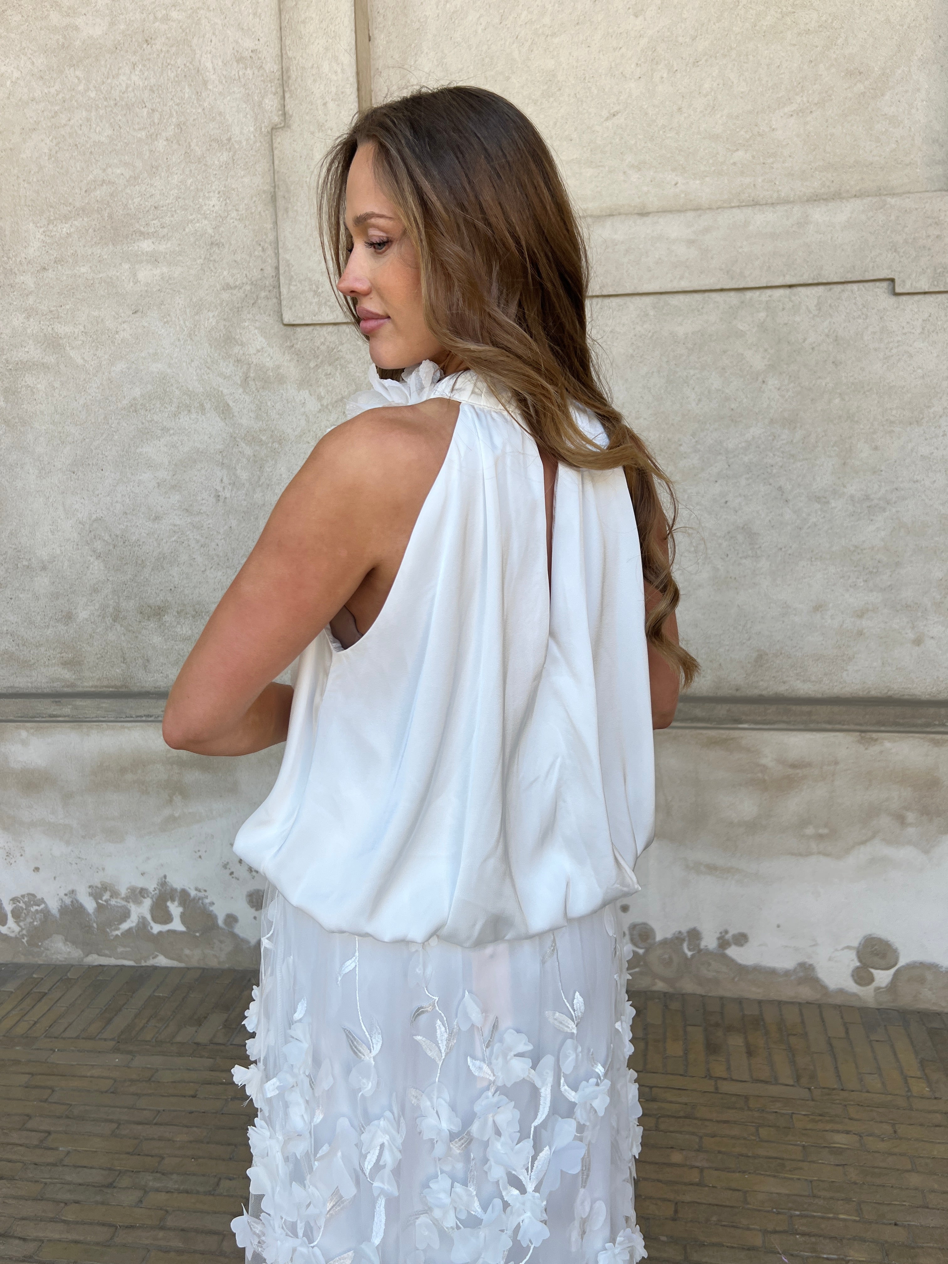 Elli White satin blossom top