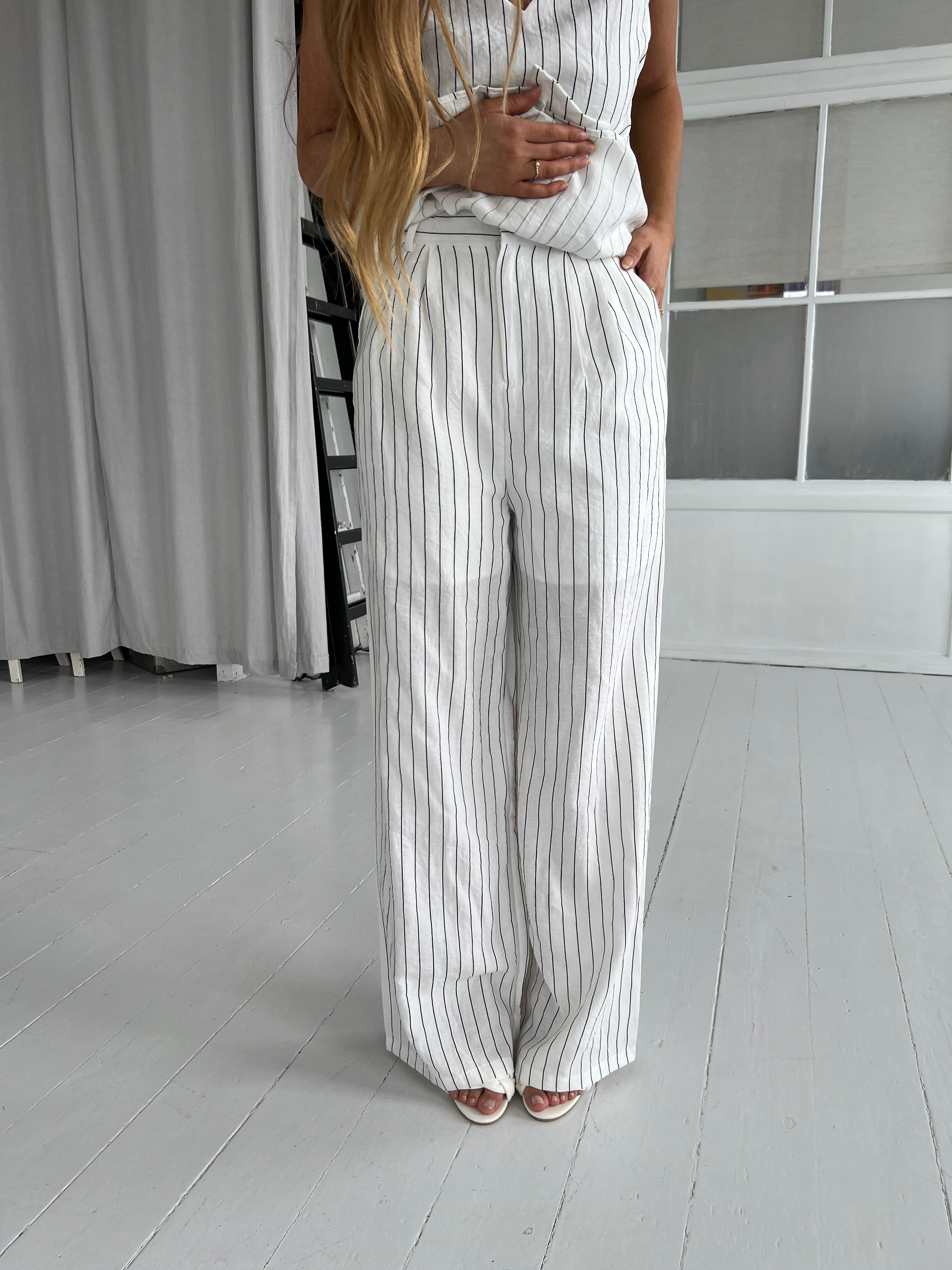 Elli white striped linen pants