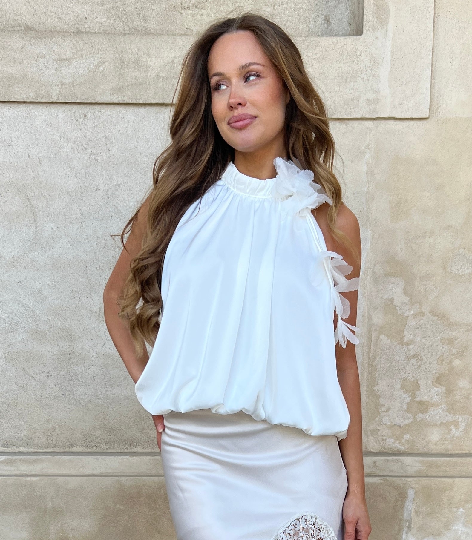 Elli White satin blossom top