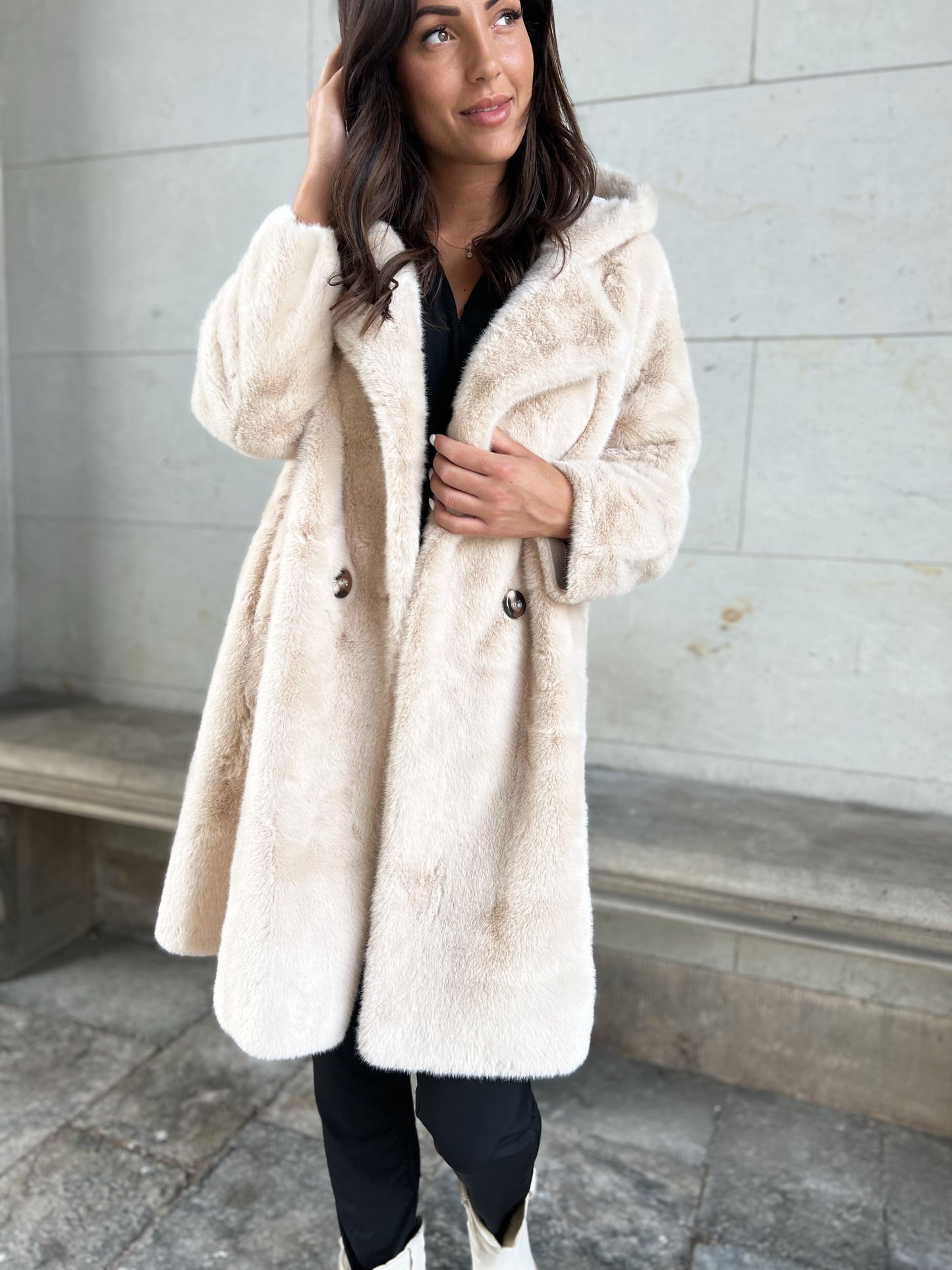 Azka beige fake fur jakke (2884)