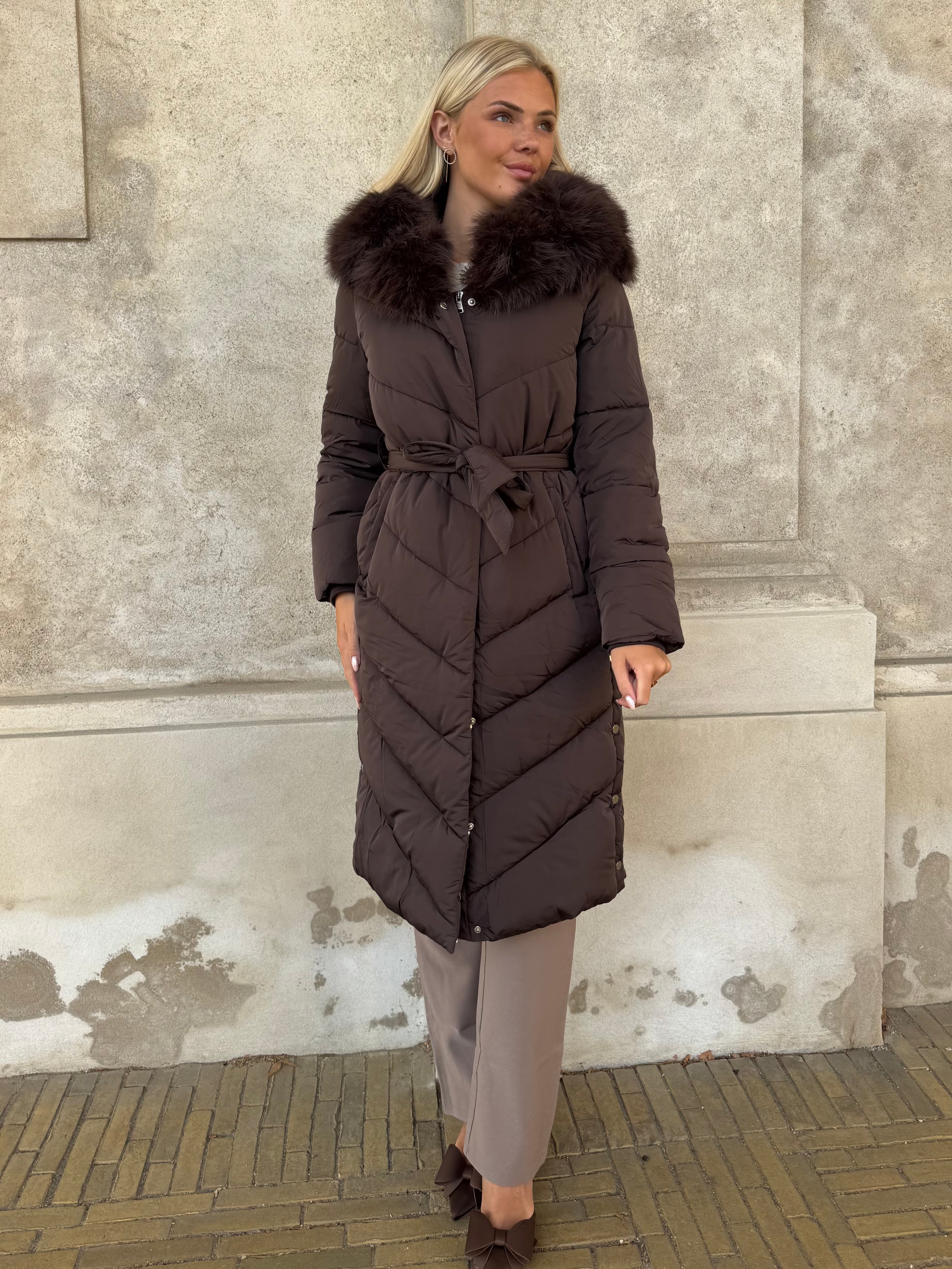 Flam puffer long coat camel - Åberg Copenhagen