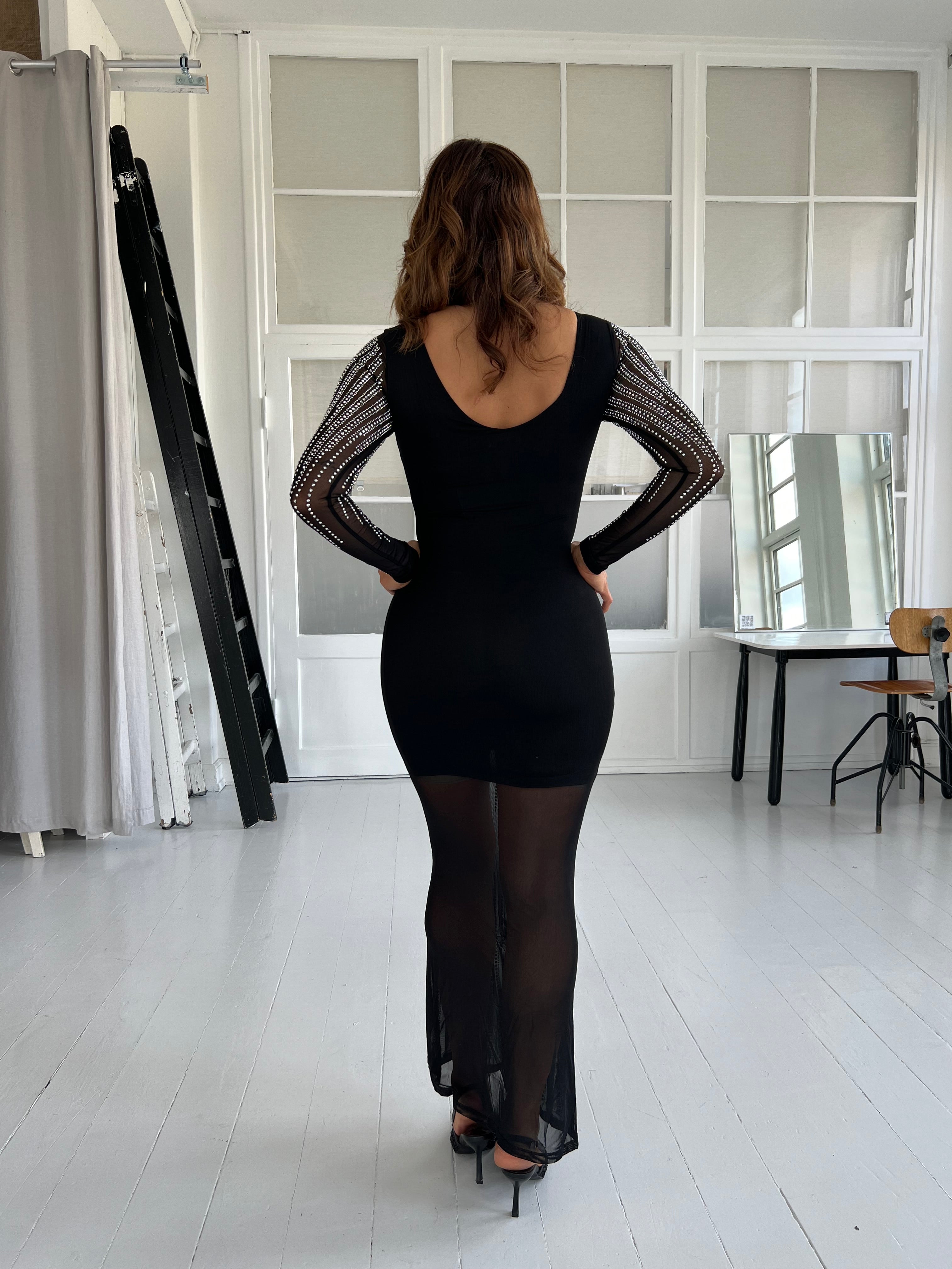 Flam long black sequins dress (4113)-kjole-Aaberg Copenhagen