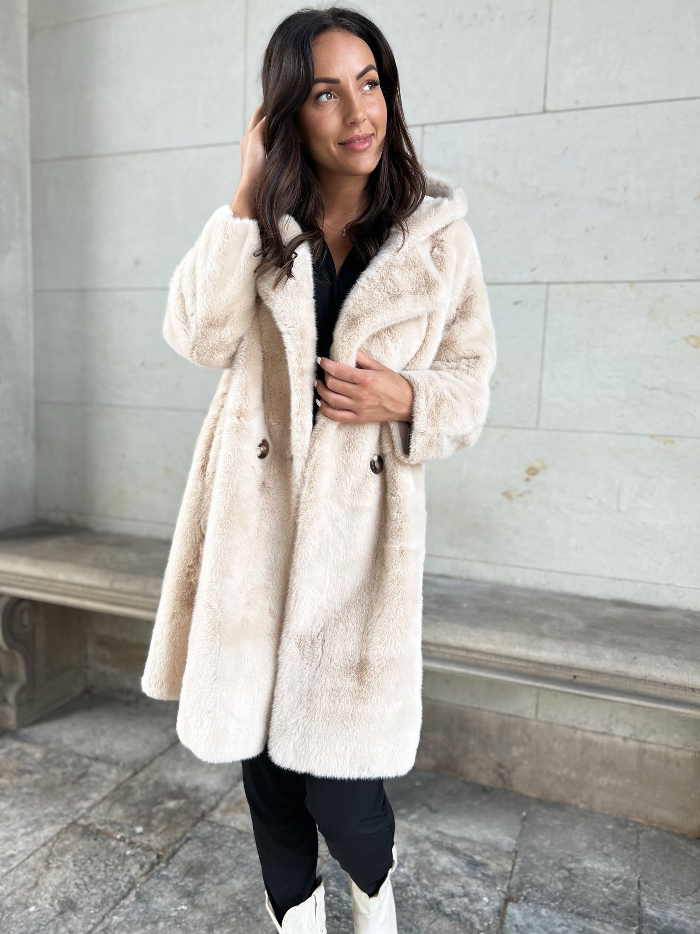 Azka beige fake fur jakke (2884)