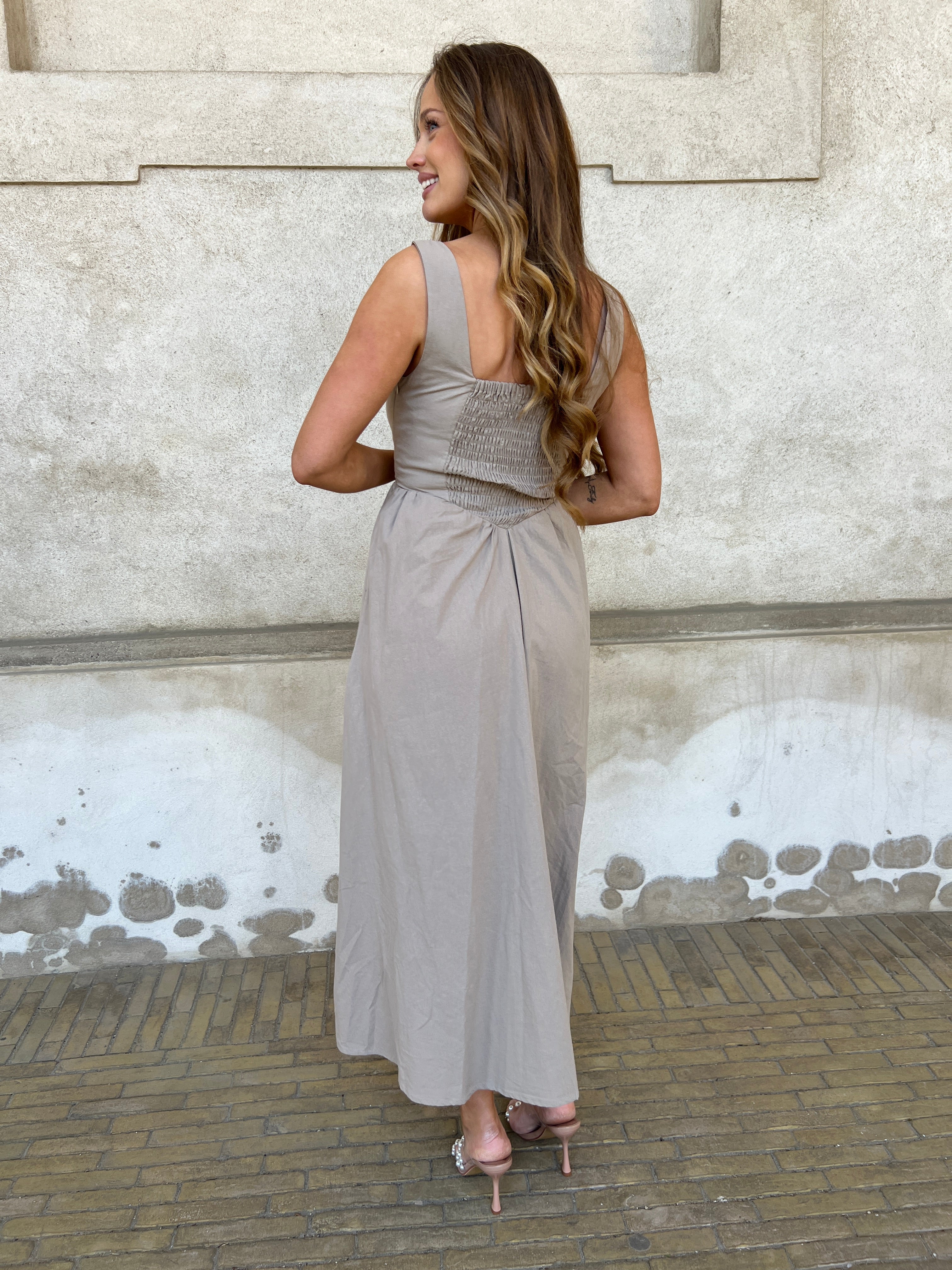 Eight luxe taupe elegant dress