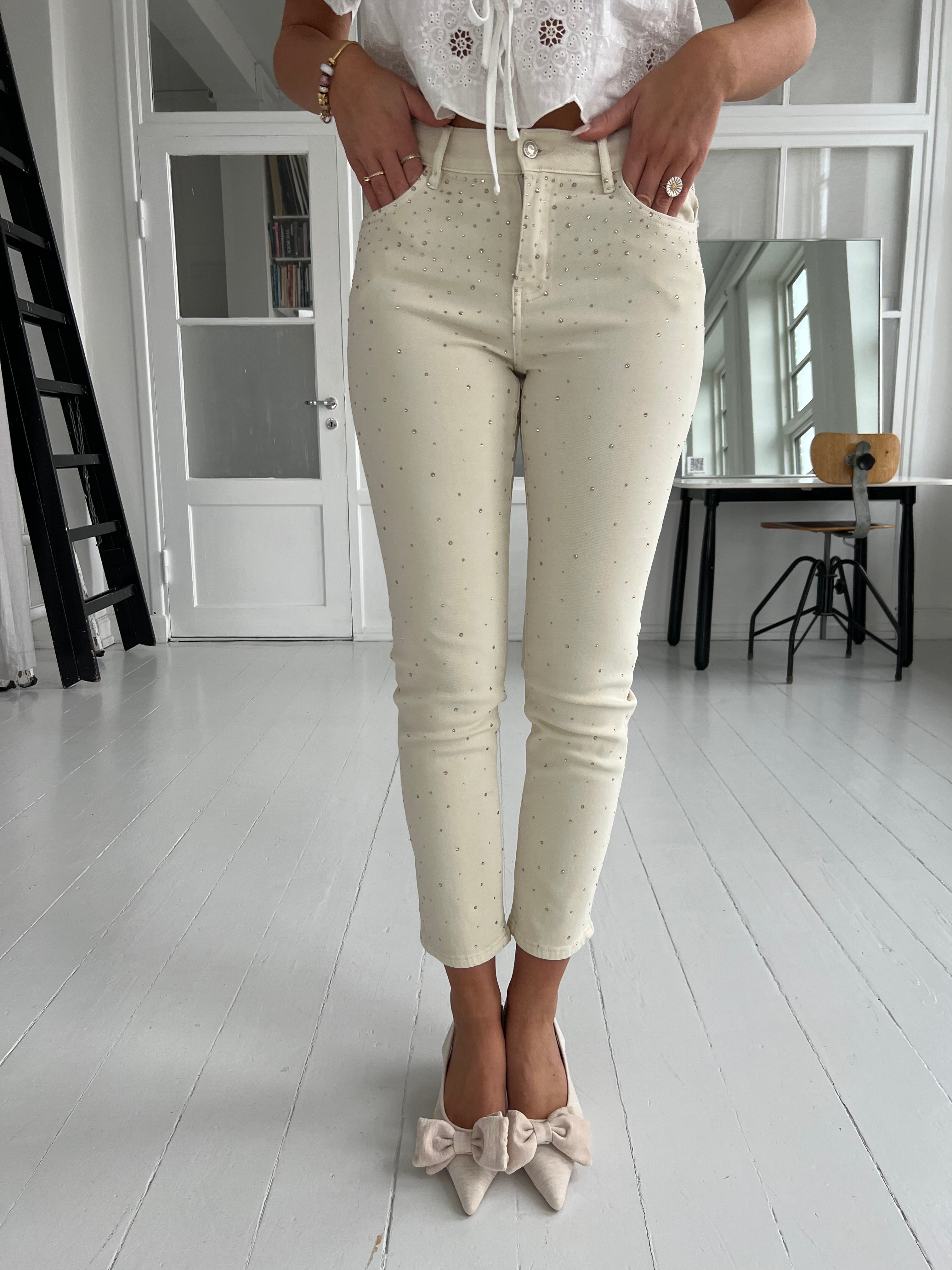 Carla beige rhinestone jeans