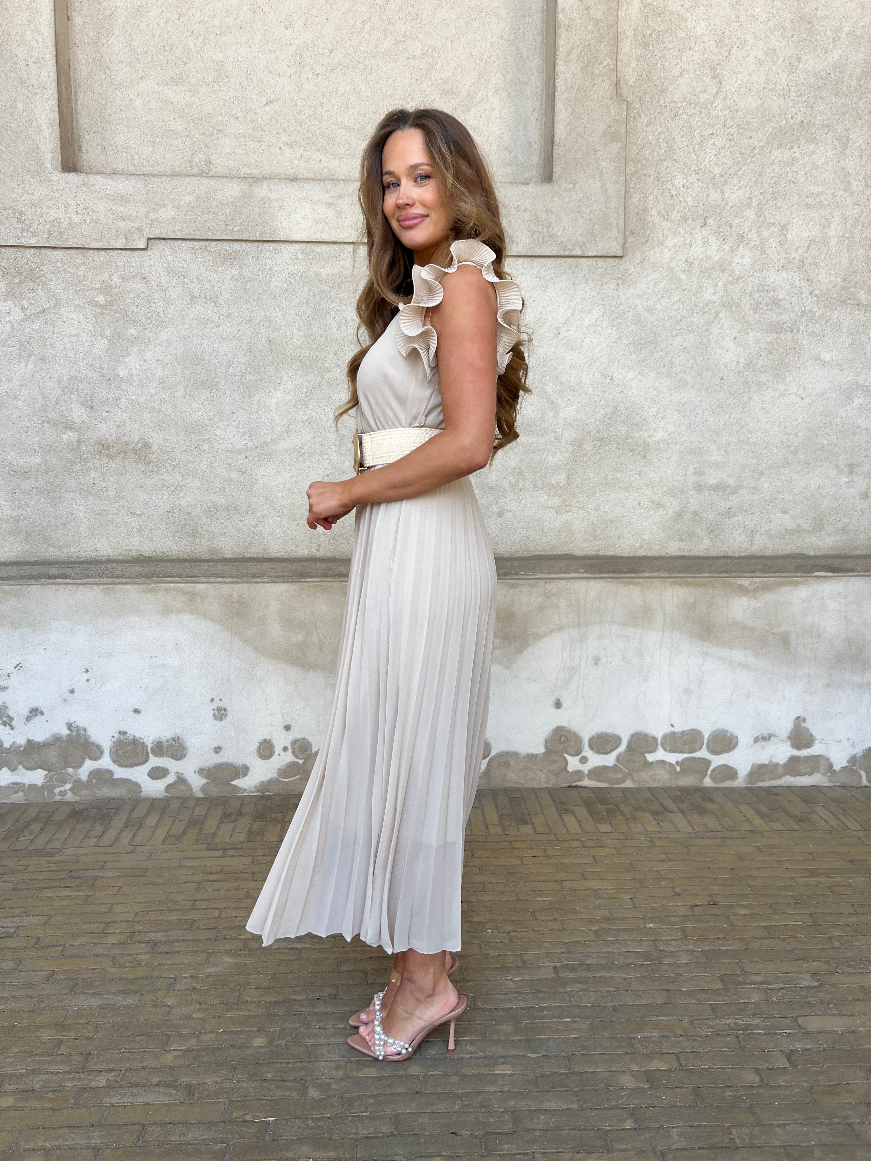 Kaia Beige long plisse dress