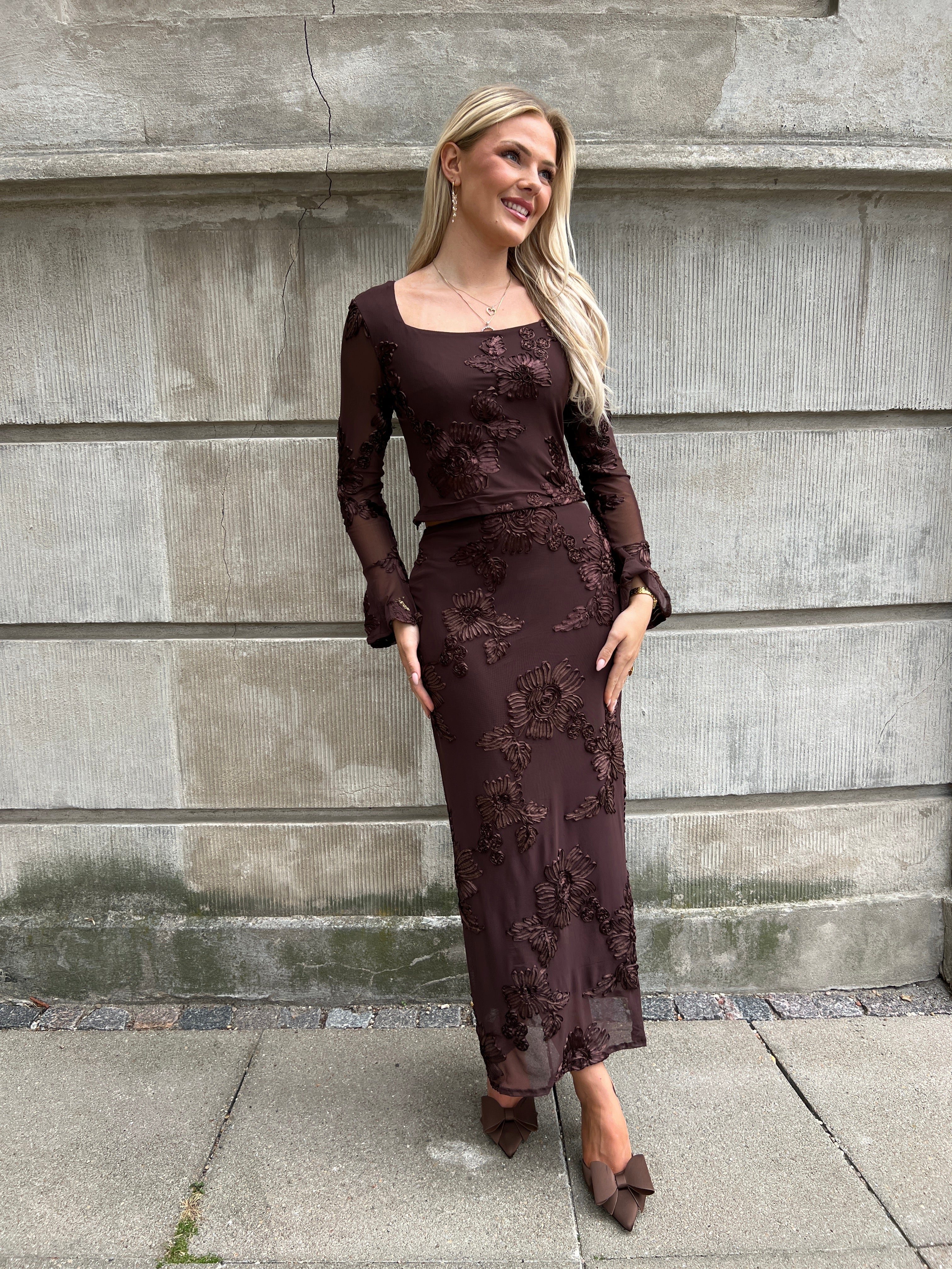 Flam long choko skirt fra webshoppen Aaberg Copenhagen