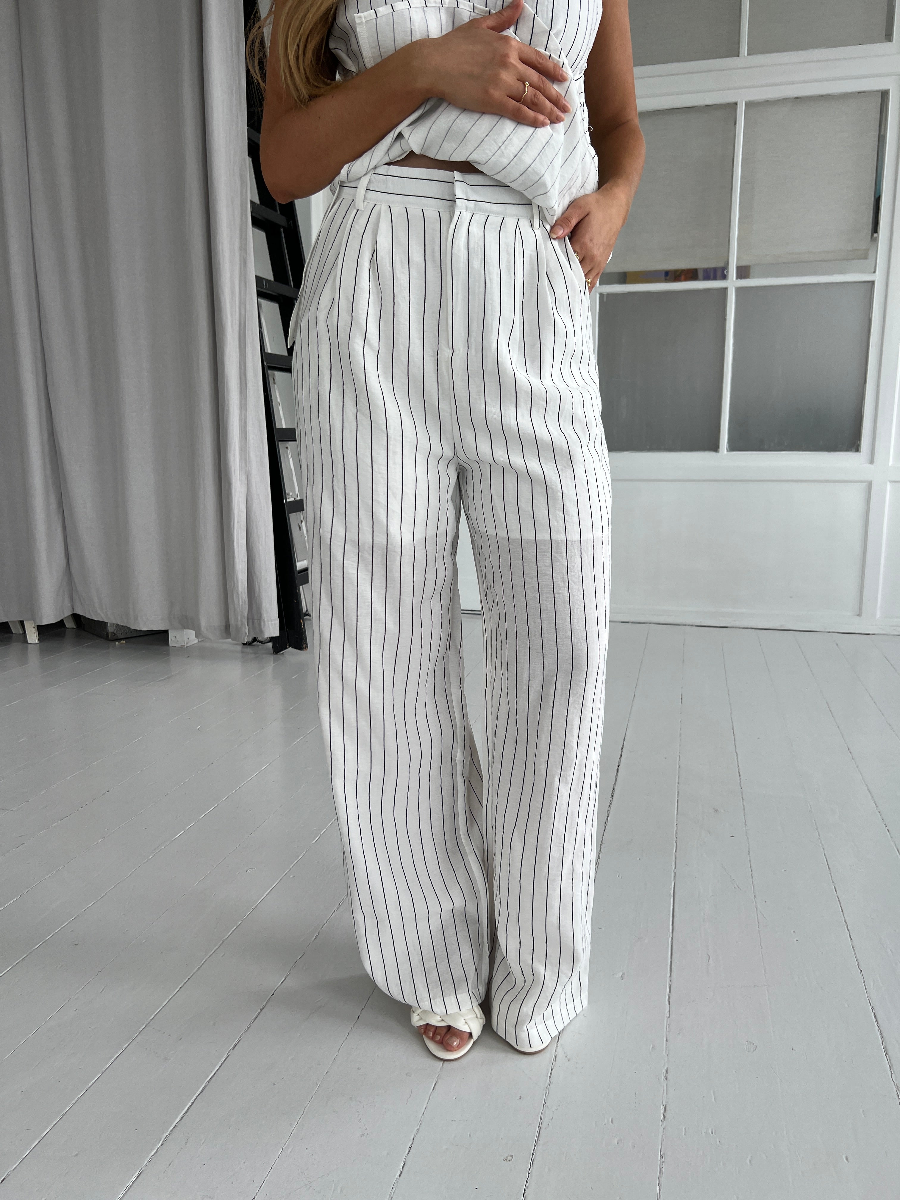 Elli white striped linen pants