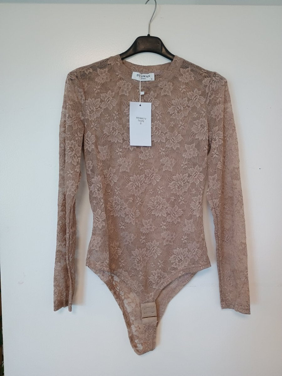 By Swan long sleeve lace body Taupe - Aaberg DK