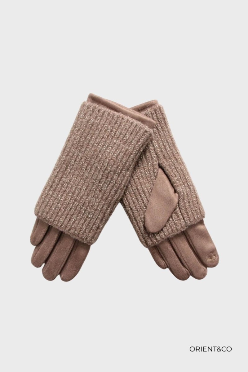 Ella taupe handske med strik - Aaberg DK