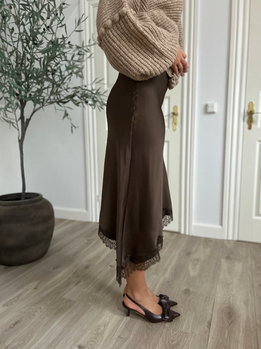 Elli Brown satin skirt - Aaberg DK