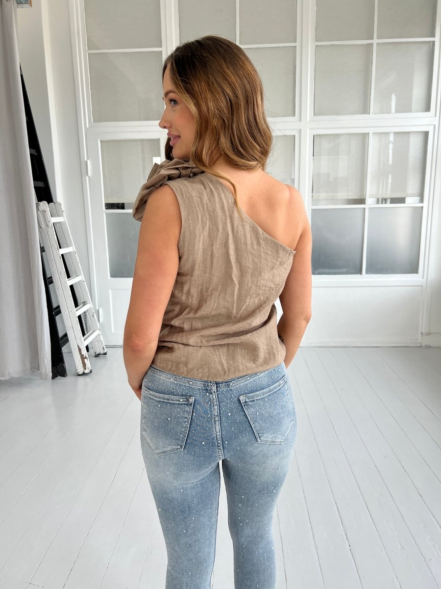 Elli White linen top Taupe - Aaberg DK