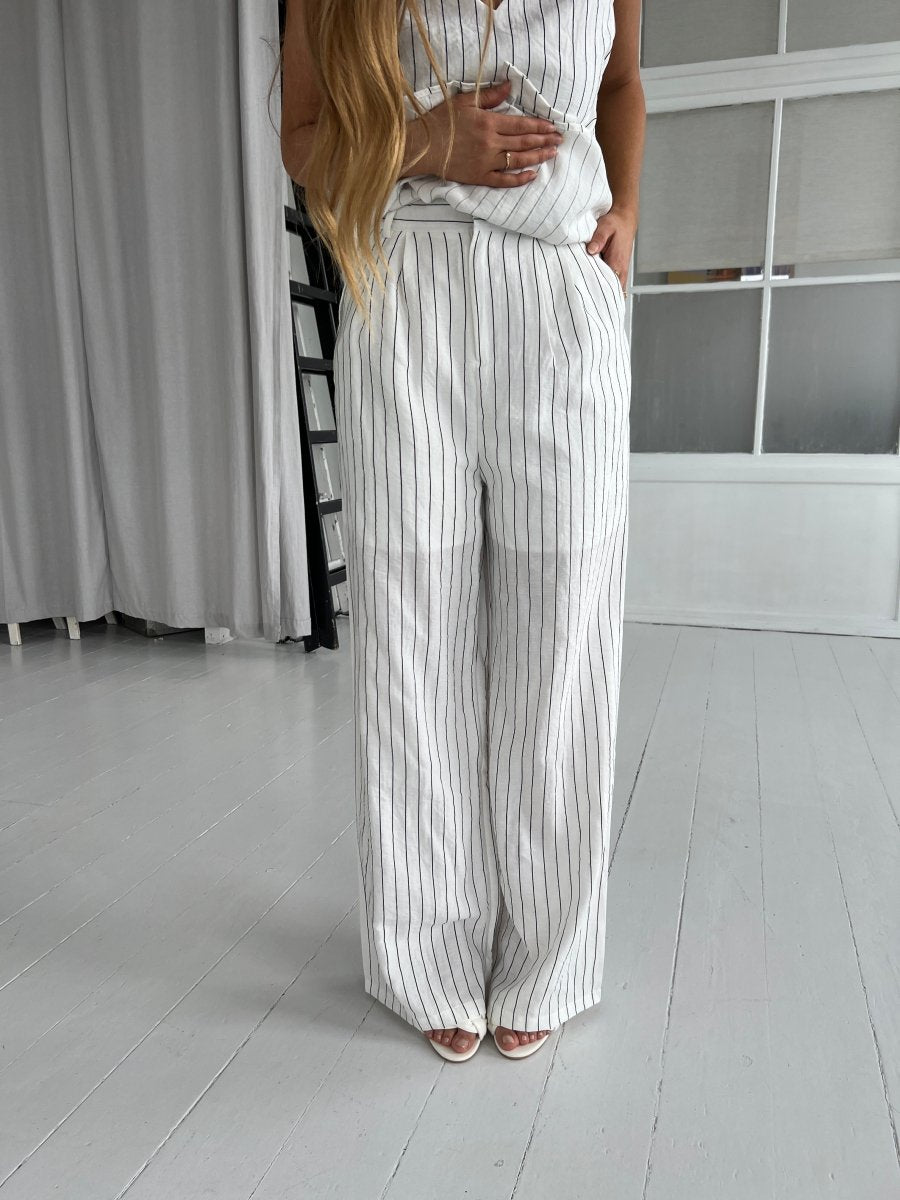 Elli white striped linen pants - Aaberg DK