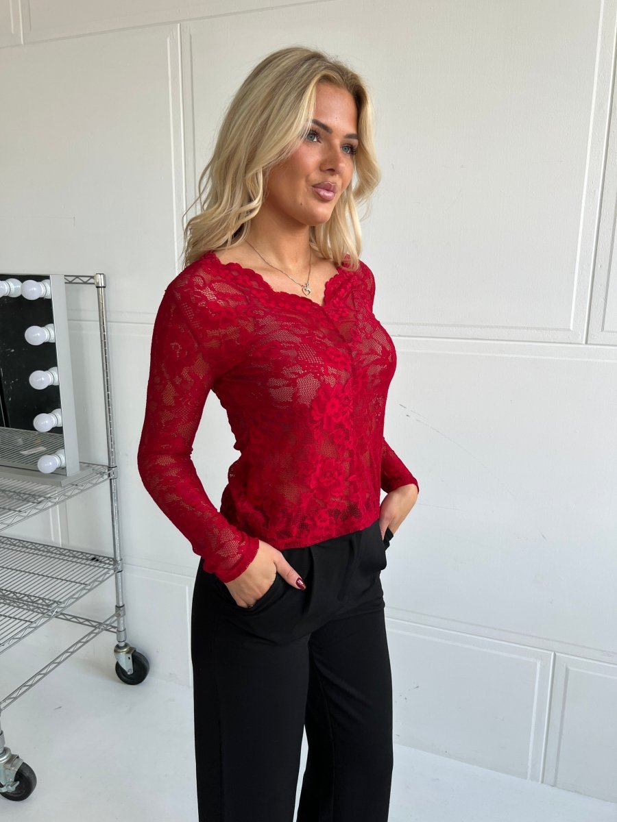 Fleur red lace top - Aaberg DK