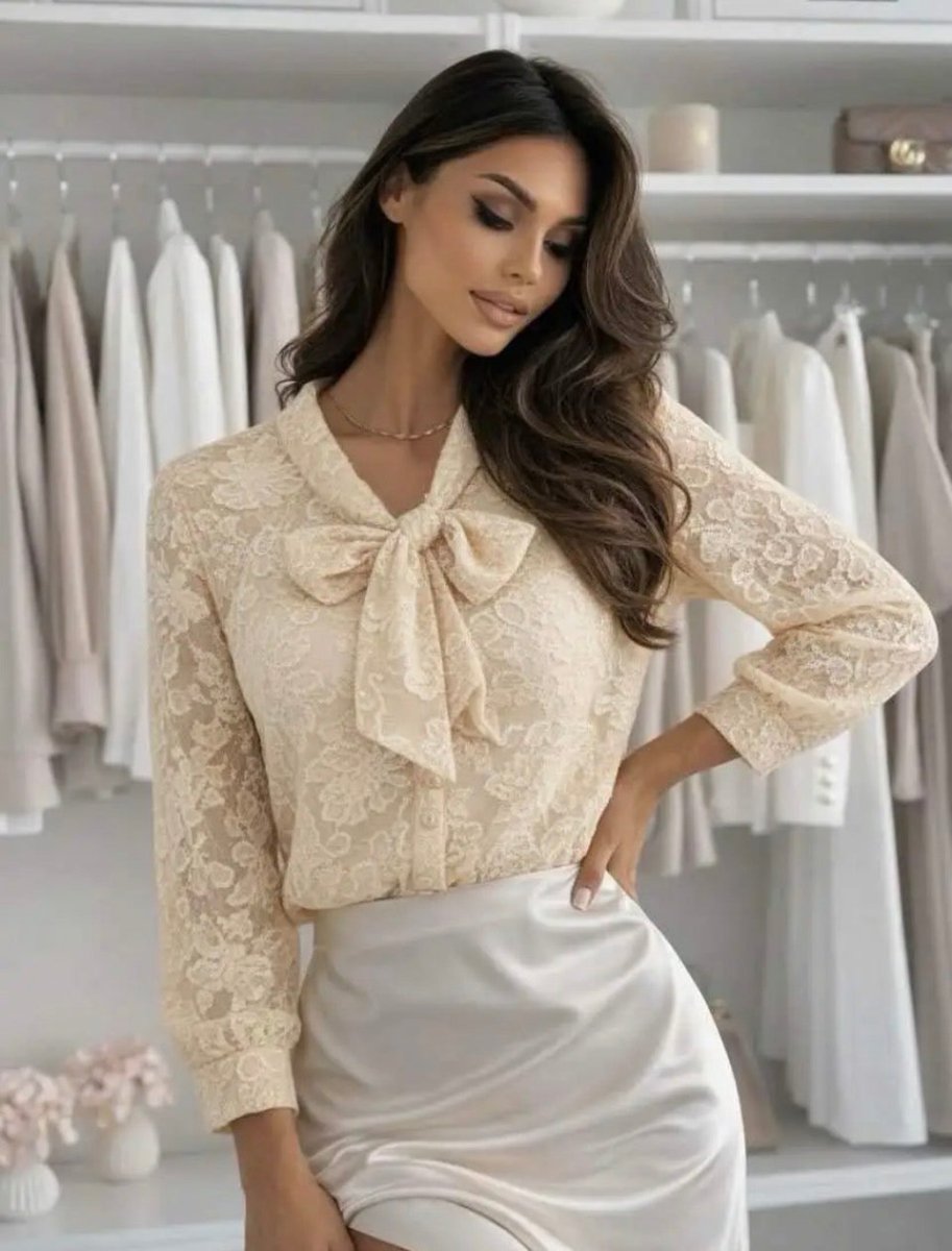 Syma beige bow shirt - Aaberg DK