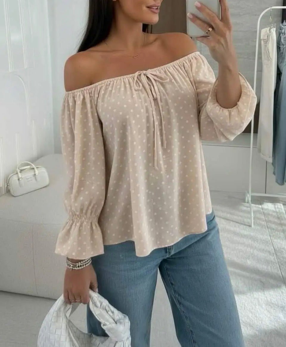 Syma beige off - shoulder blouse - Aaberg DK