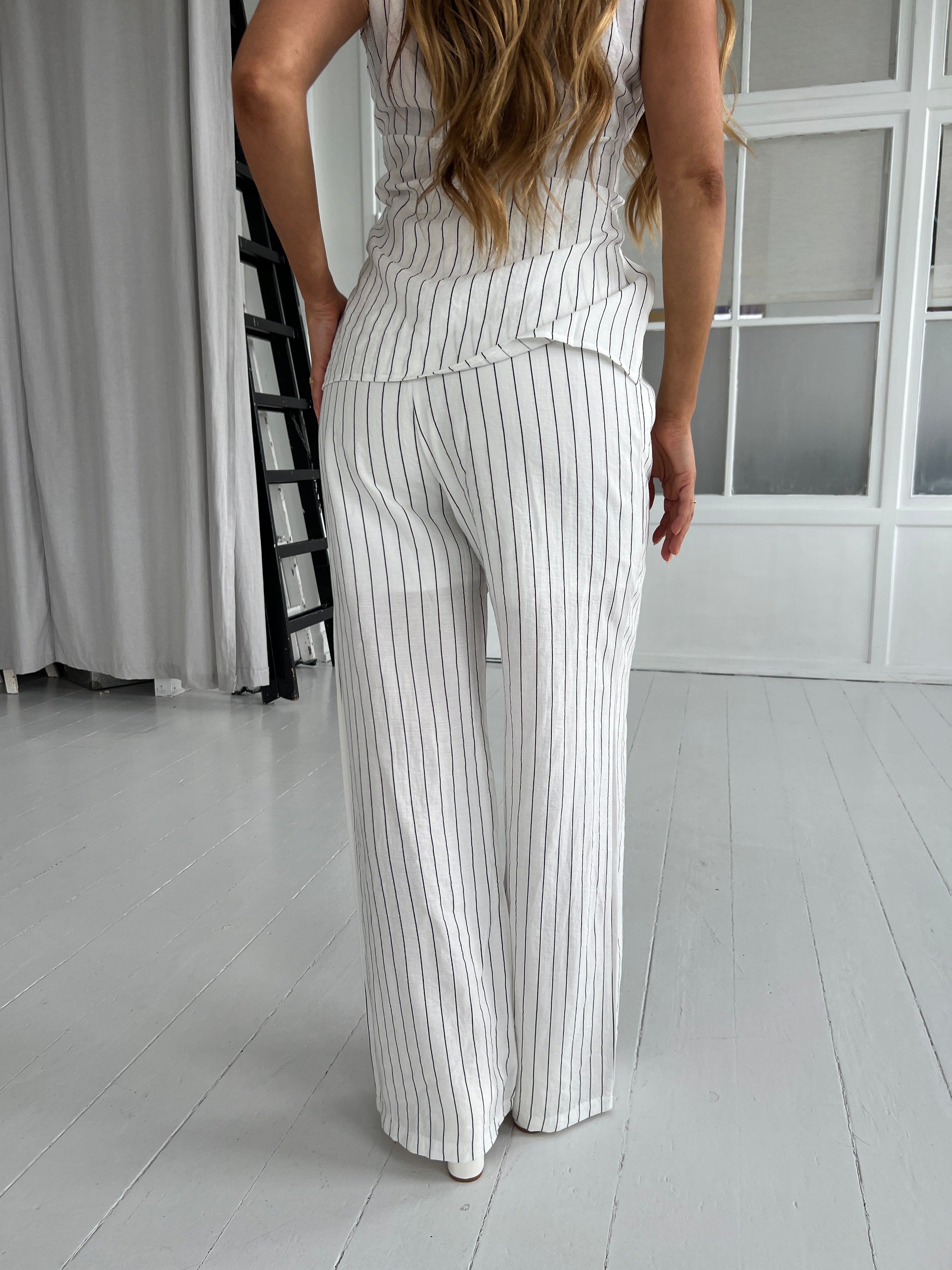 Elli white striped linen pants