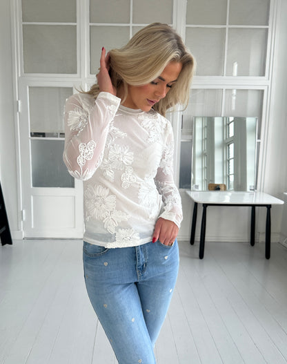 By Elsa white mesh blouse (258)