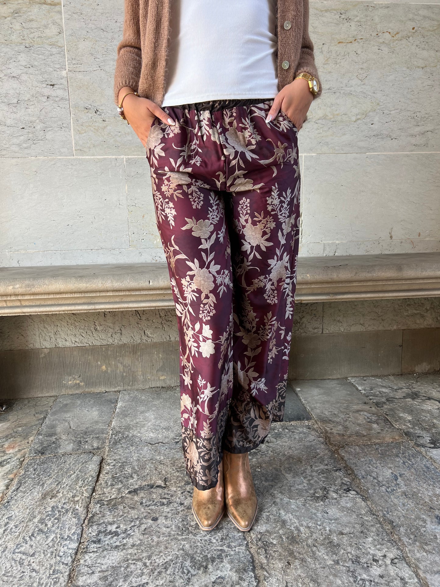 Bellice bordeaux satin pants