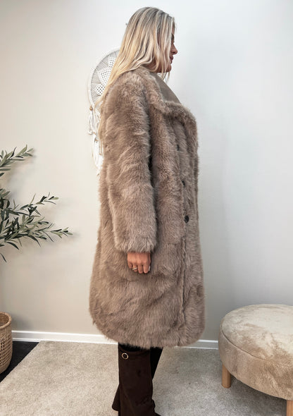 Flam taupe faux fur frakke (2212)