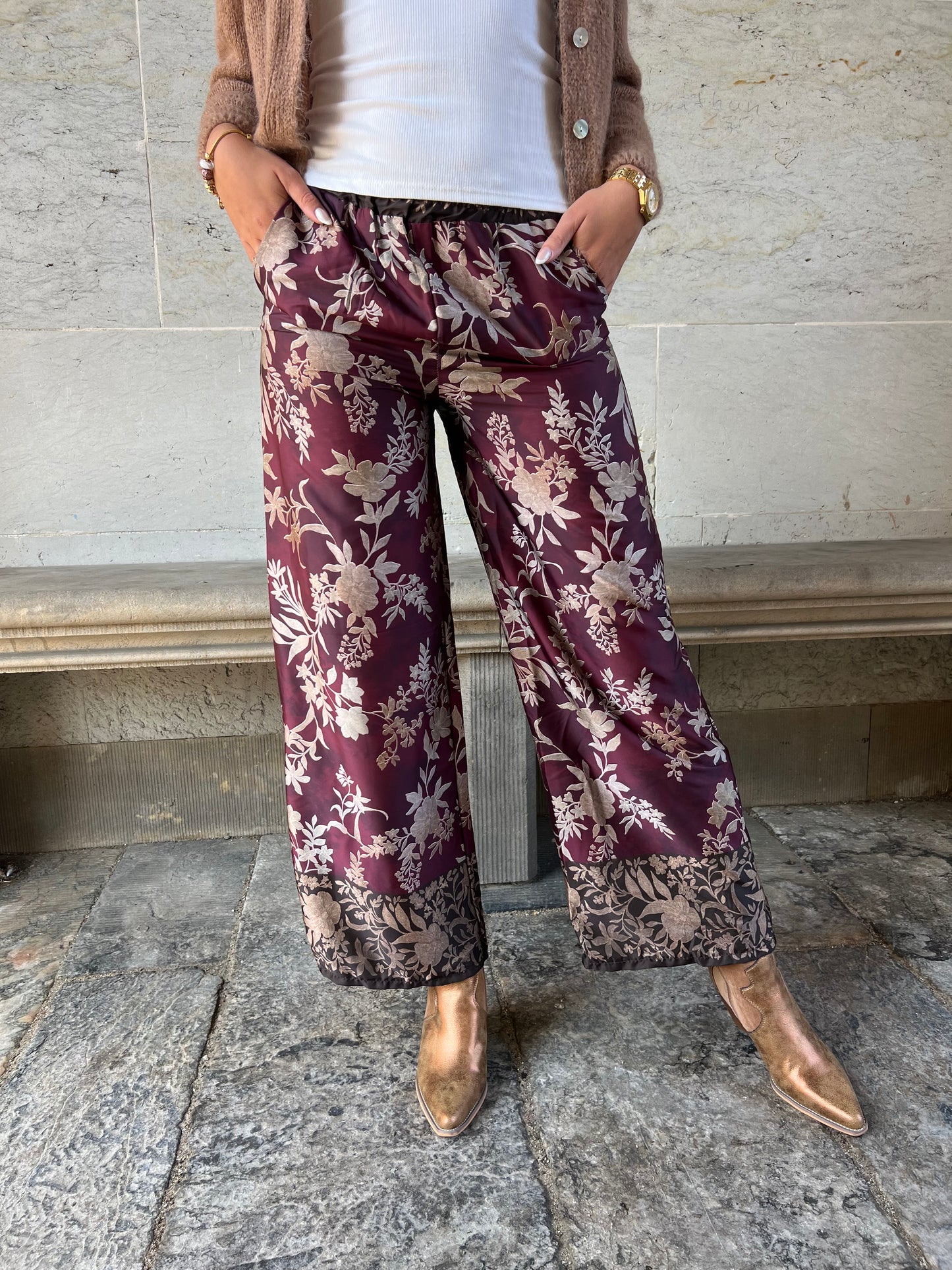 Bellice bordeaux satin pants