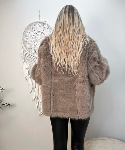 Flam taupe faux fur jakke (2213)