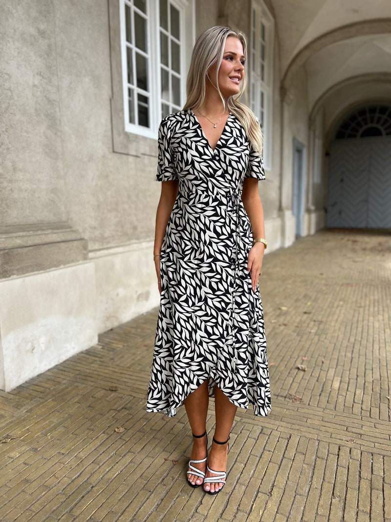 Majolica black and beige wrap dress (9104)-kjole-Åberg CPH-Åberg Copenhagen DK