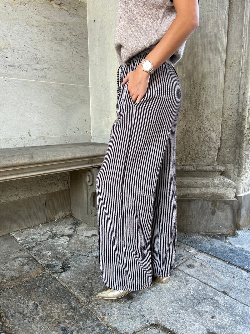 Sandy dark brown - Striped cotton gauze pants (3007)