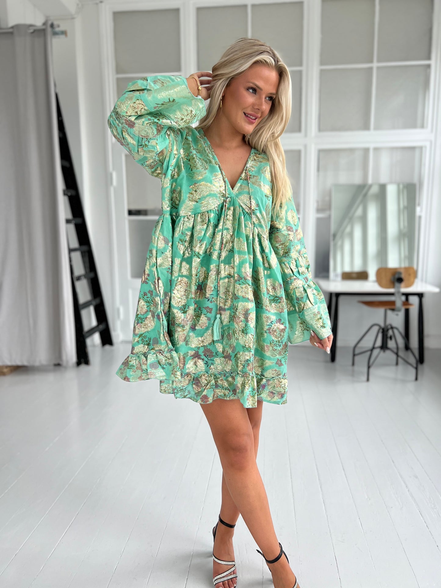 Last Queen green bohemian dress (4009)-kjole-Åberg CPH-Onesize-Åberg Copenhagen DK