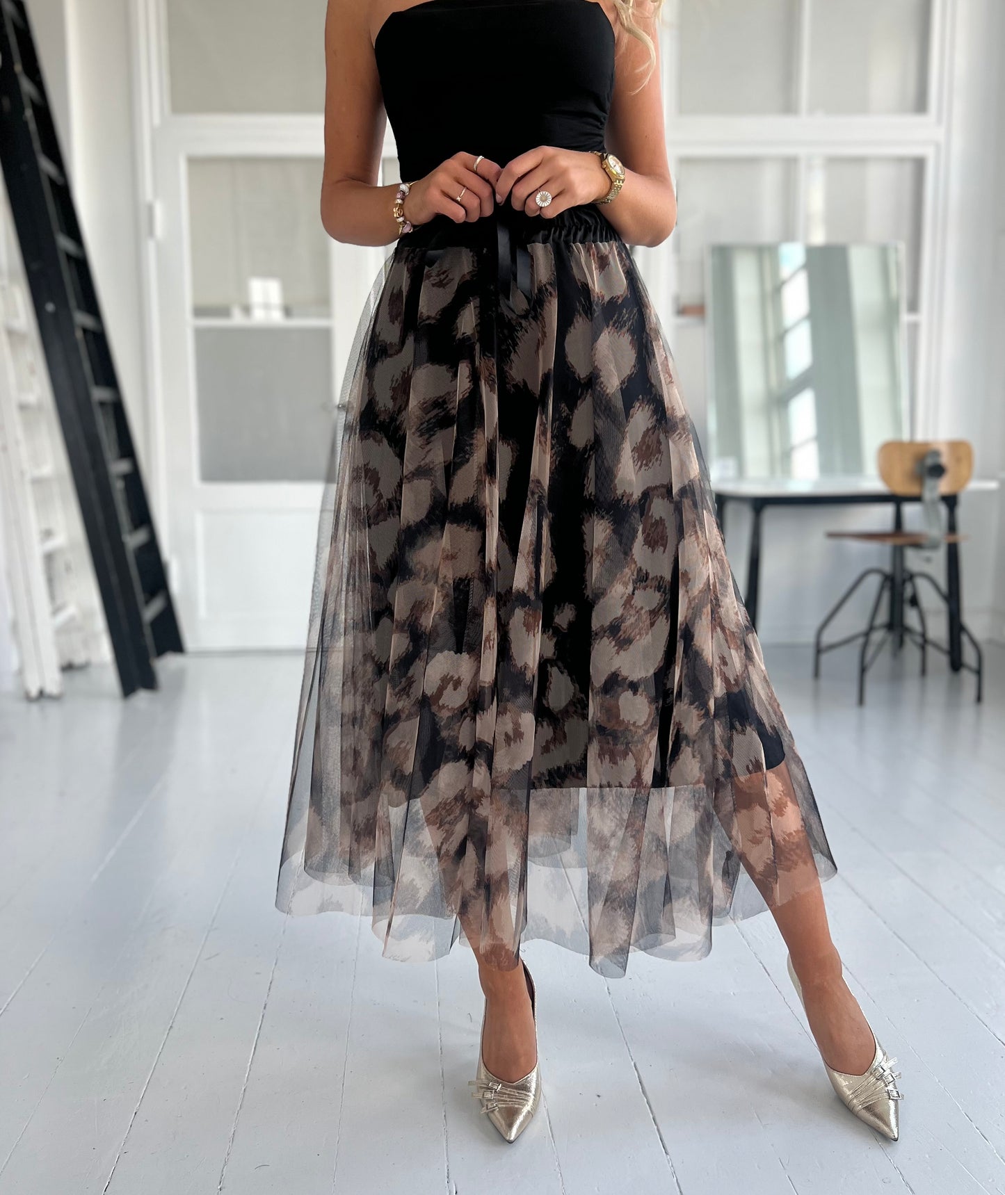 Rose W sort leopard tulle skirt