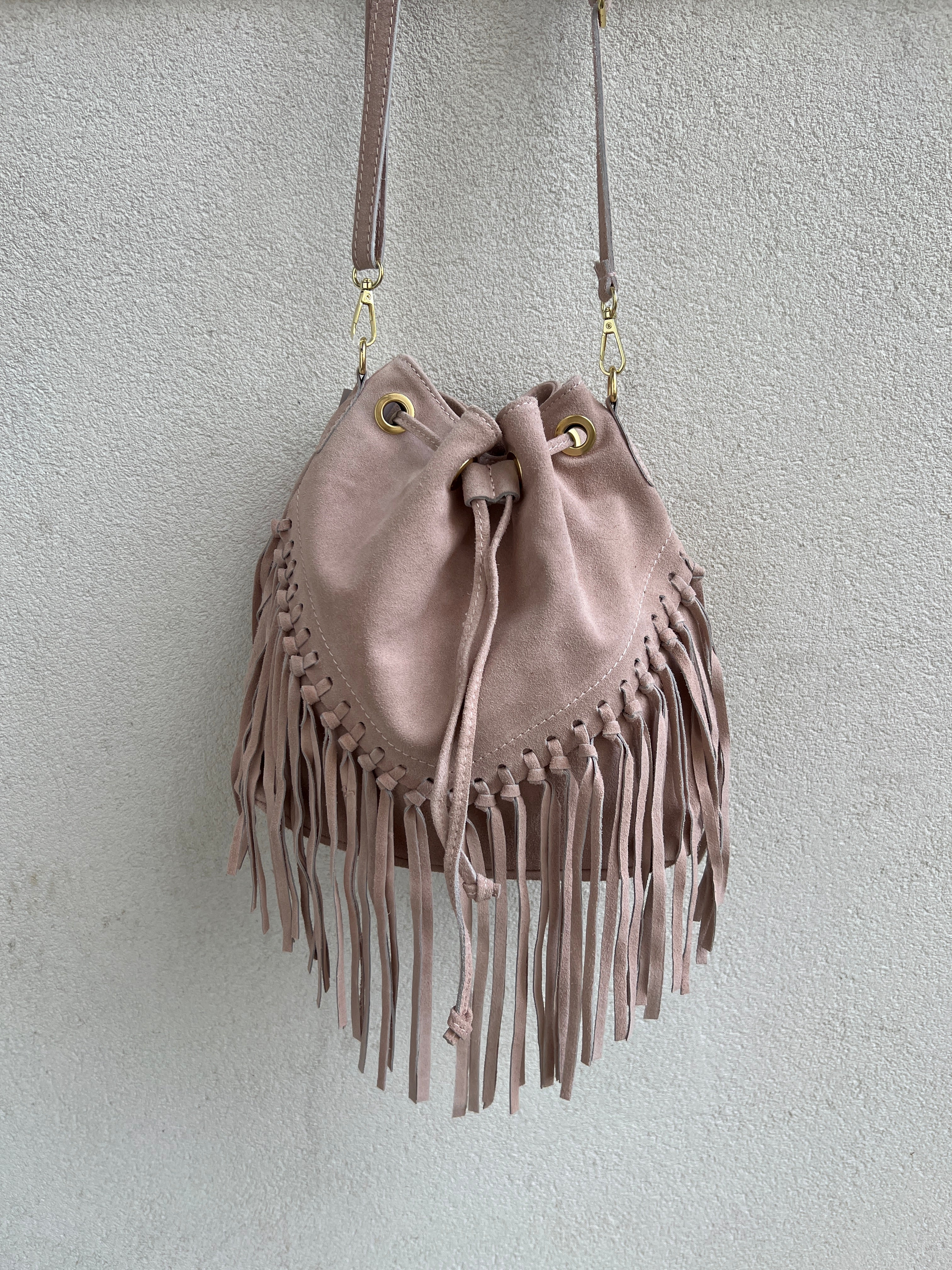 Fringe ruskind rose bag