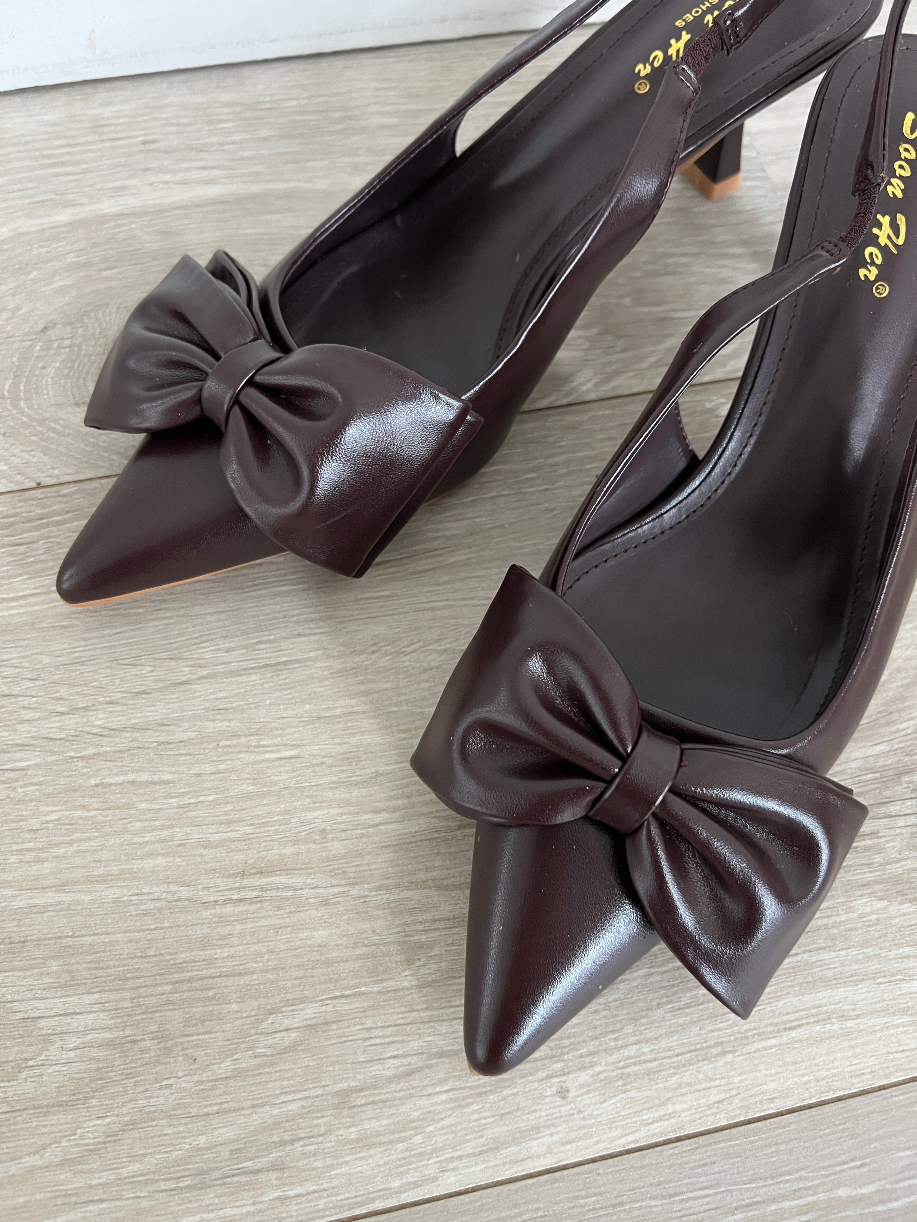 Divine brown slingback bow heels