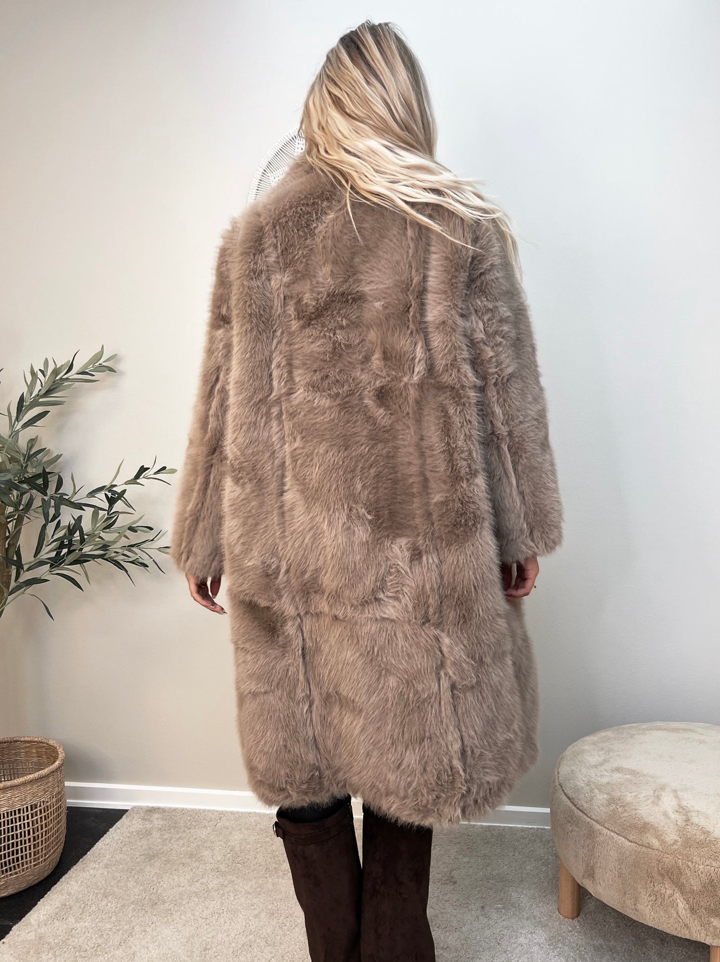 Flam taupe faux fur frakke (2212)