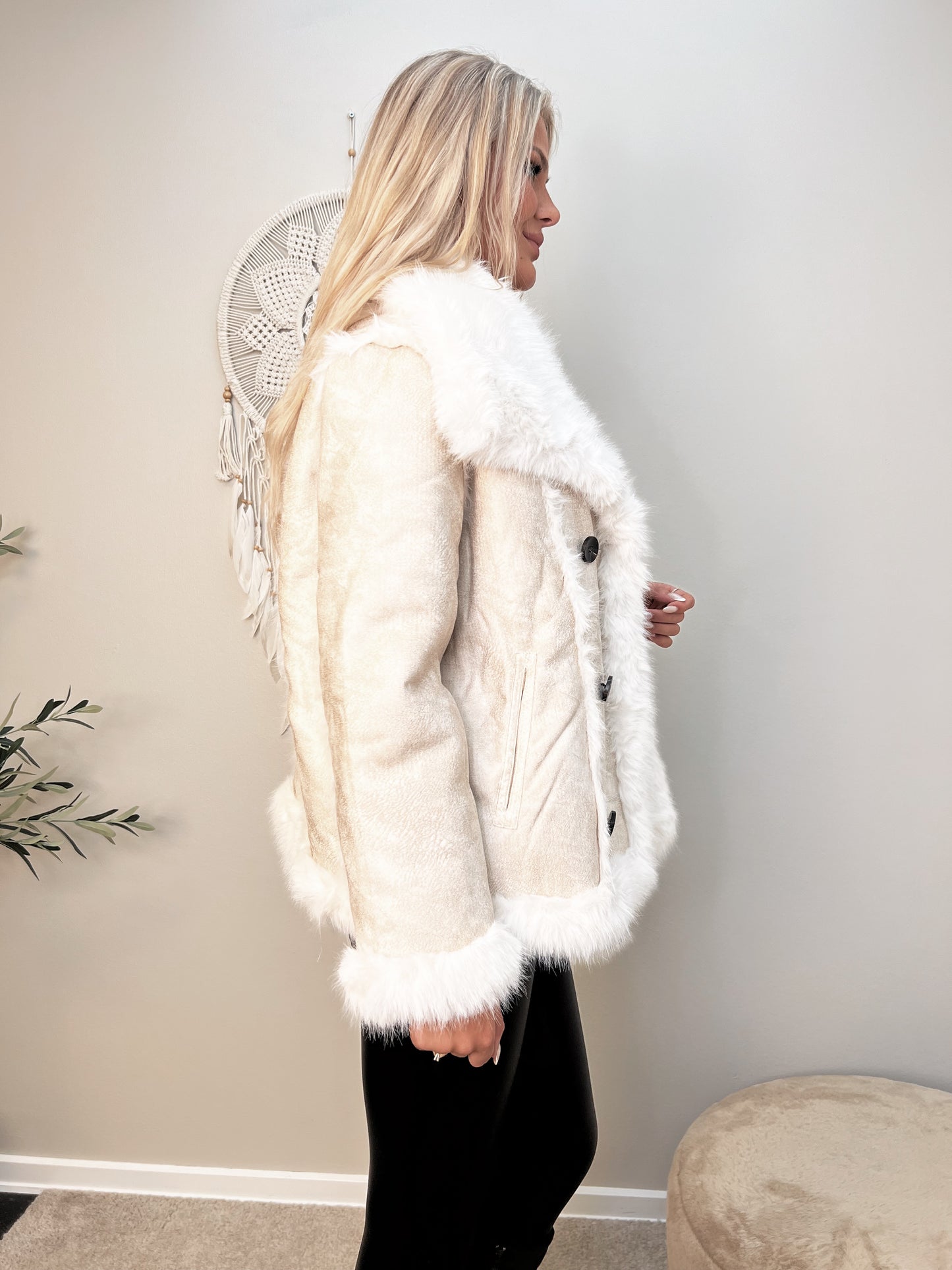 Flam beige faux fur jakke (2213)