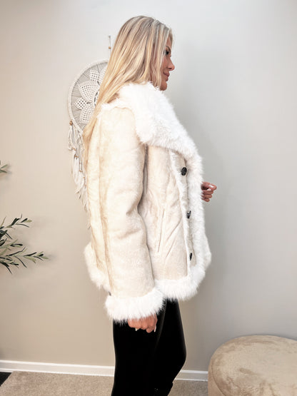 Flam beige faux fur jakke (2213)