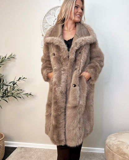 Flam taupe faux fur frakke (2212)