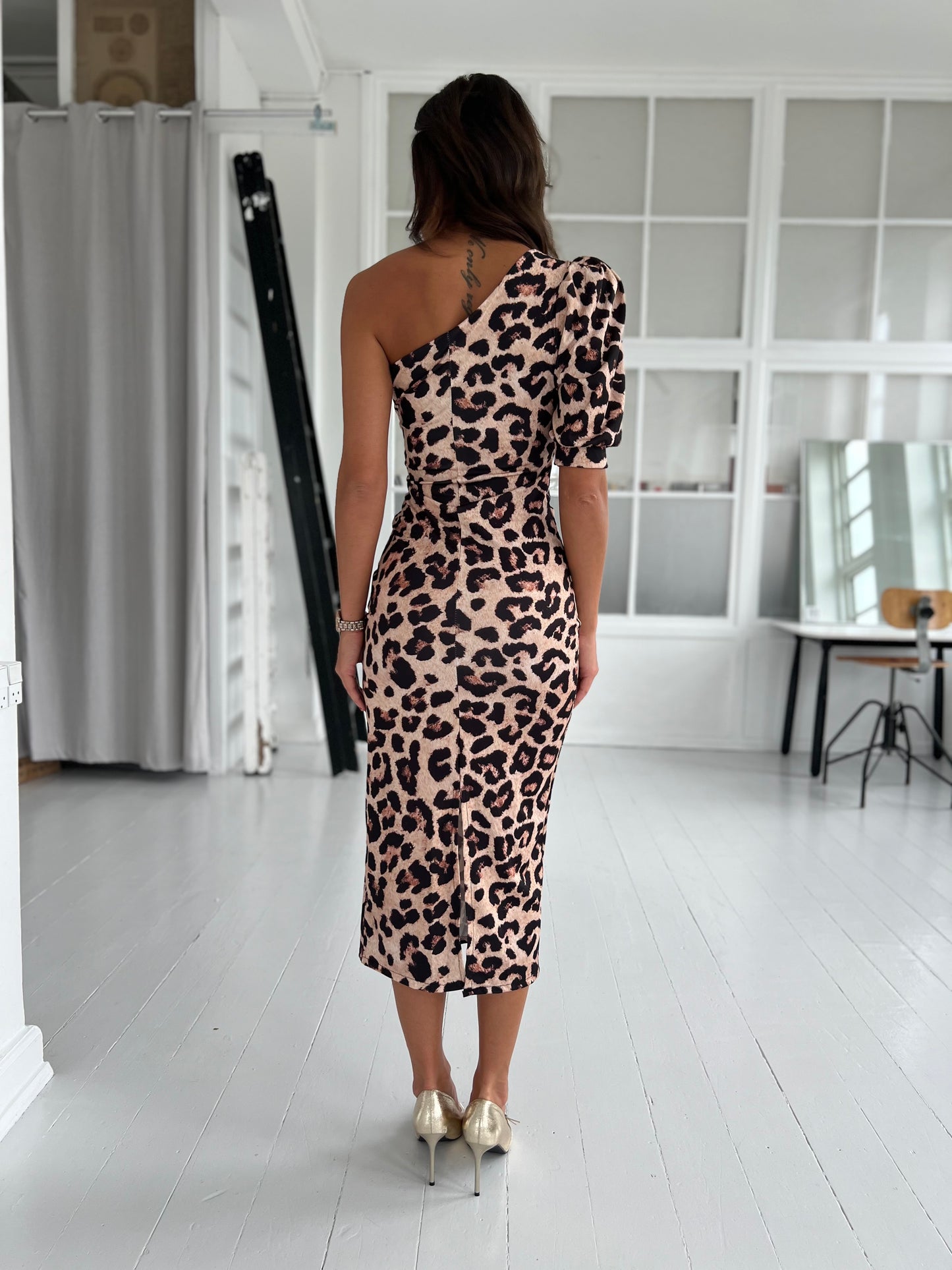 Copperose oneshoulder leopard dress (5473)