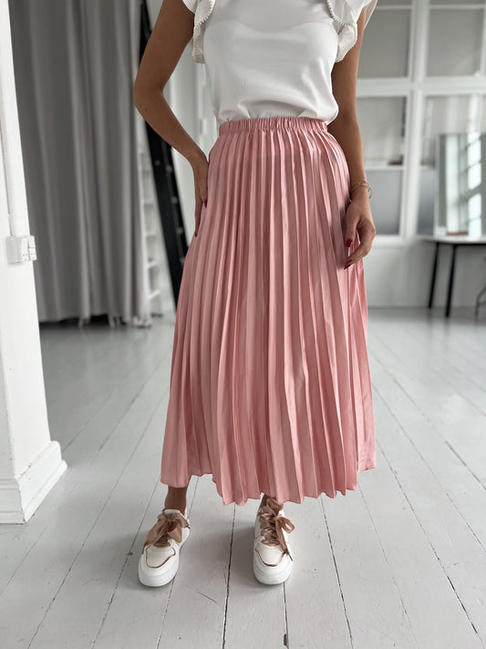 Rosy lyserød plisseret satin nederdel 225)
