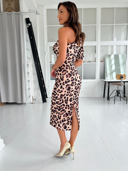 Copperose oneshoulder leopard dress (5473)