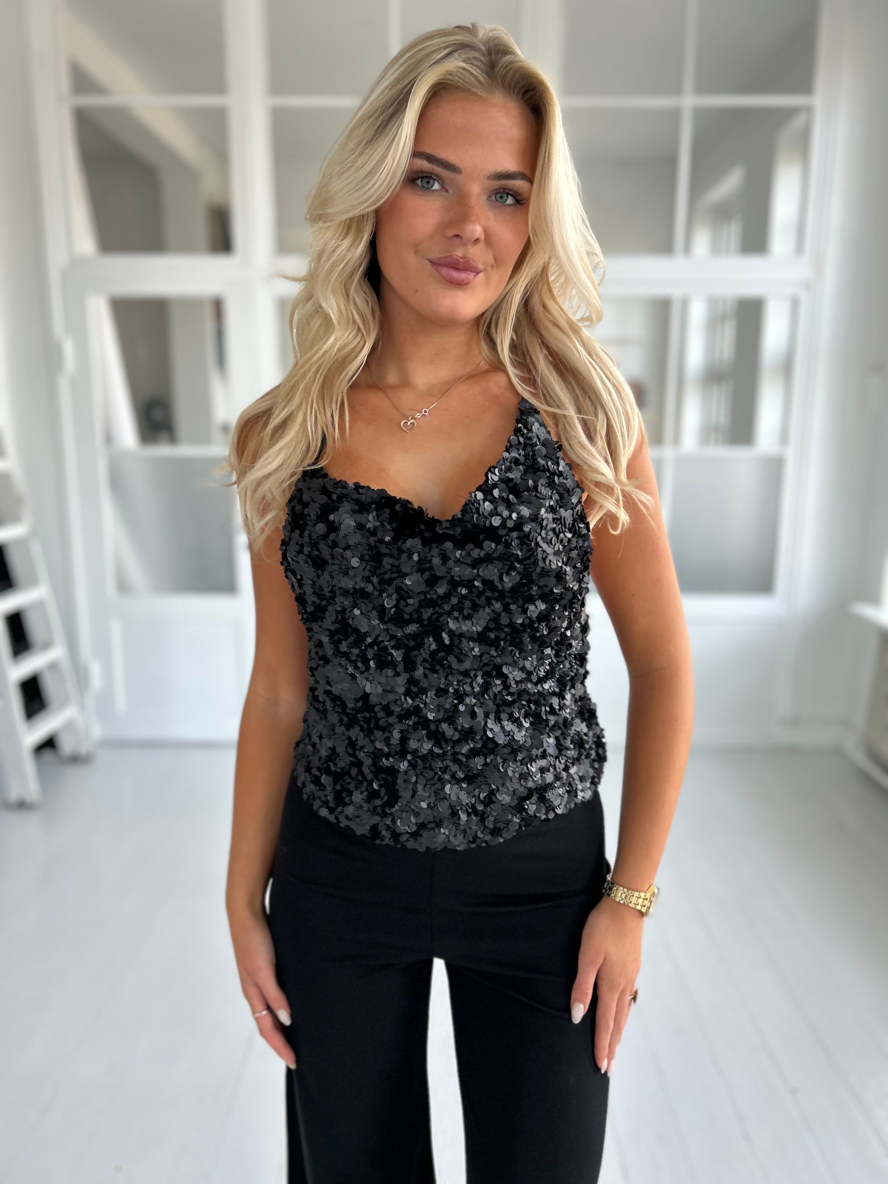 Azaka Black sequin top