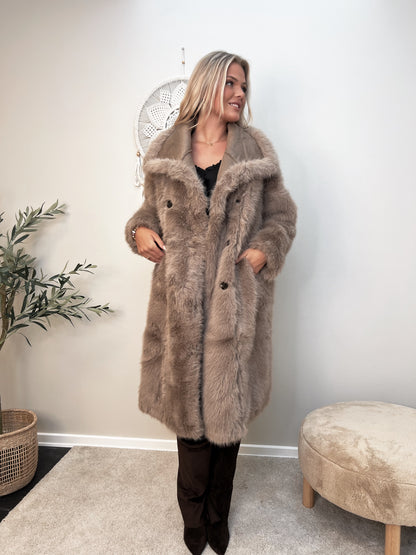 Flam taupe faux fur frakke (2212)