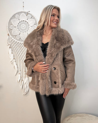 Flam taupe faux fur jakke (2213)