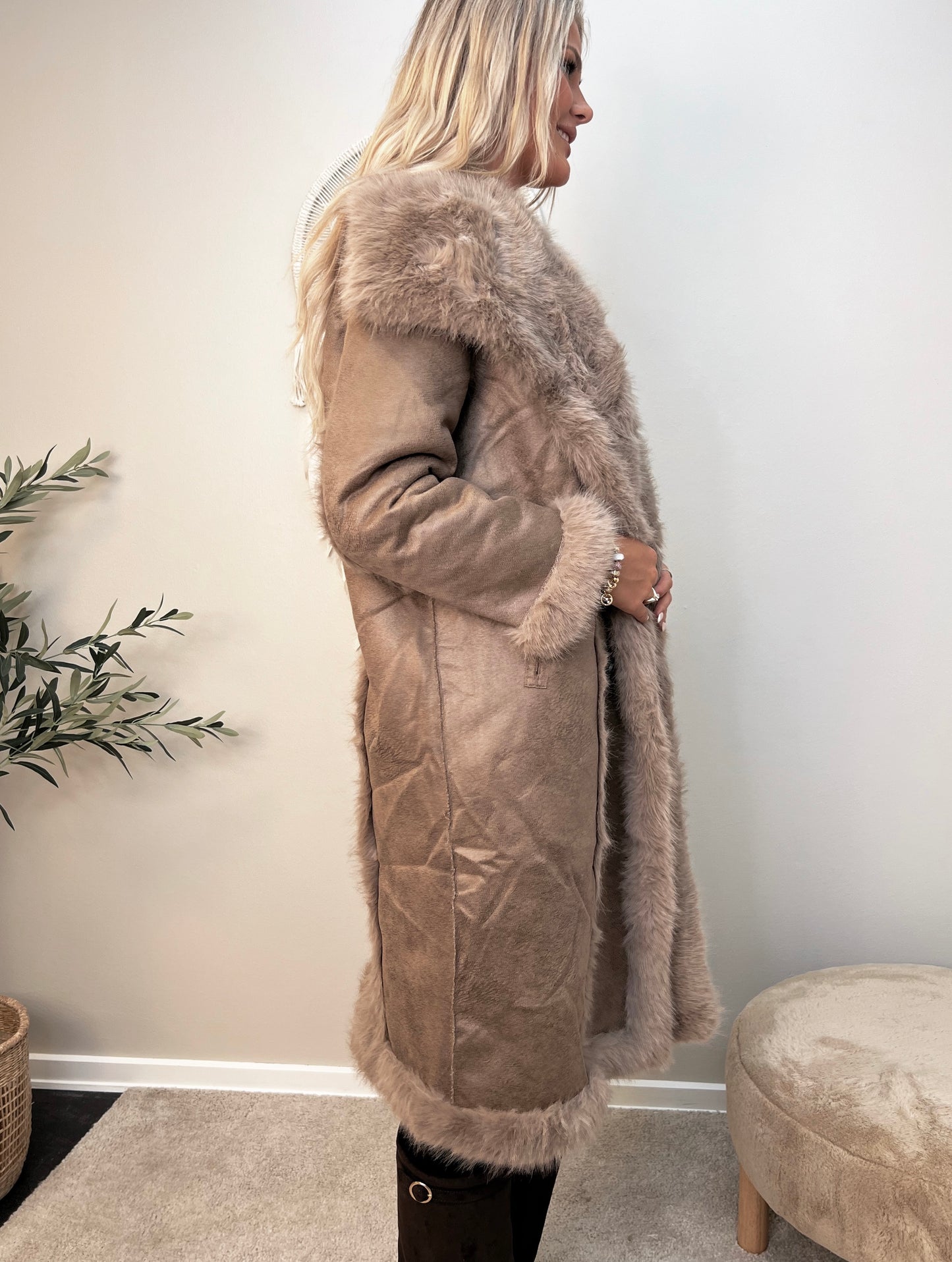 Flam taupe faux fur frakke (2212)