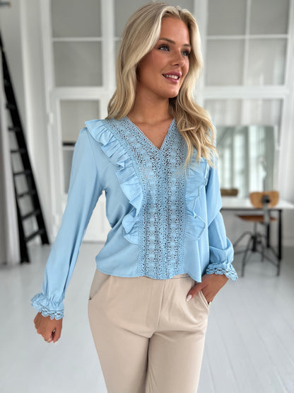 Lusabelle blue lace blouse (9611)-Bluse, bluser, skjorter-Åberg CPH-Åberg Copenhagen DK