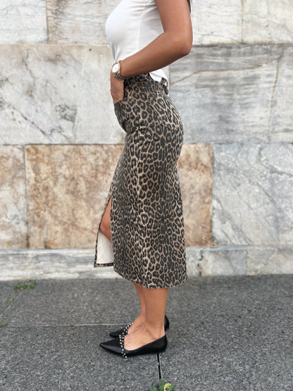 Oraije leopard denim skirt (541)