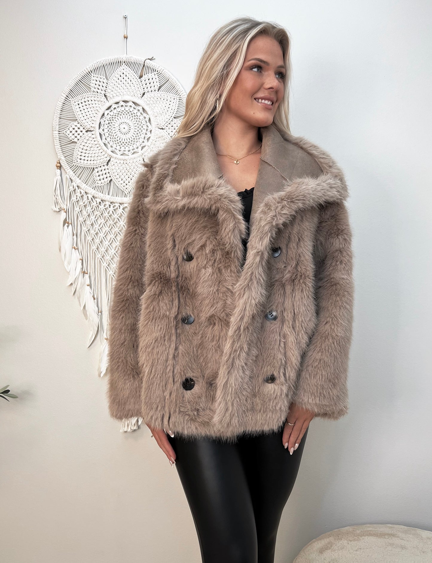 Flam taupe faux fur jakke (2213)